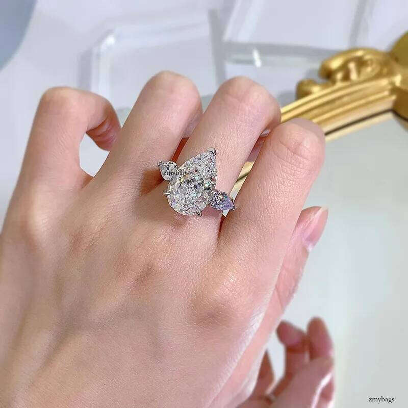 Choucong Brand Wedding Rings Gorgeous Jewelry Soild 100% Sterling Sier Water Drop Pear Cut Natural Moissanite Dia Women Eternity Band Ring Gift - view 9