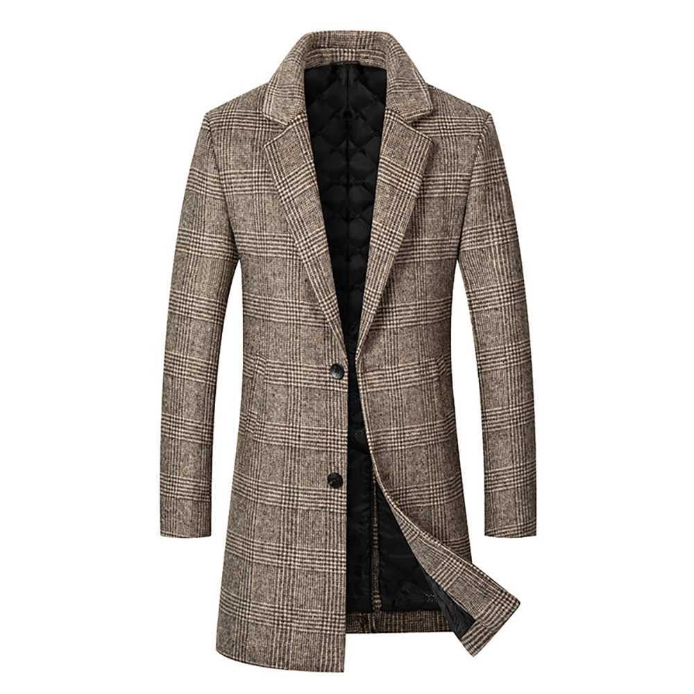 Autumn and Winter Cross-Border Thick Checkered Mens Jacket Medium Long with Cotton Mens Jacket Lapel Mens Coat XJ250809