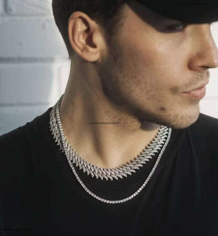Xingguang Custom Jewelry Ice Out Necklace Hip Hop Style VVS Moissanite Dia Sterling Sier Cuban Spiked Chain