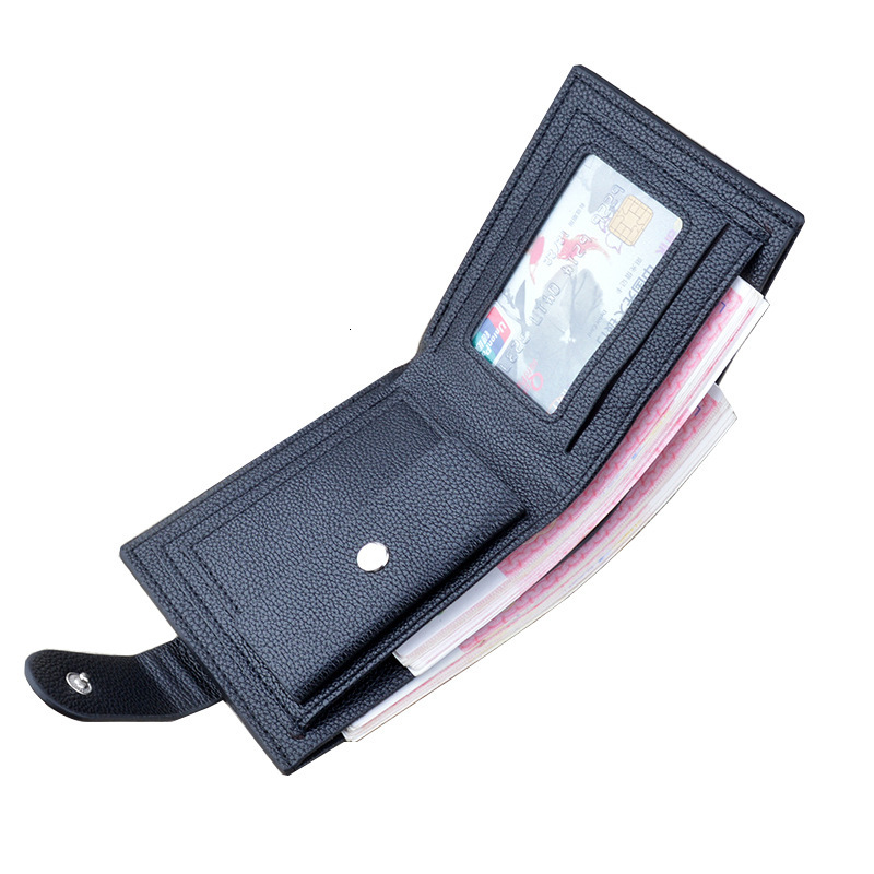 New Men's Designer Bag Short Wallet Youth Soft Leather Wallet Horizontal Fashion Luxury Bag Simple Buckle Lychee Pattern Wallet
