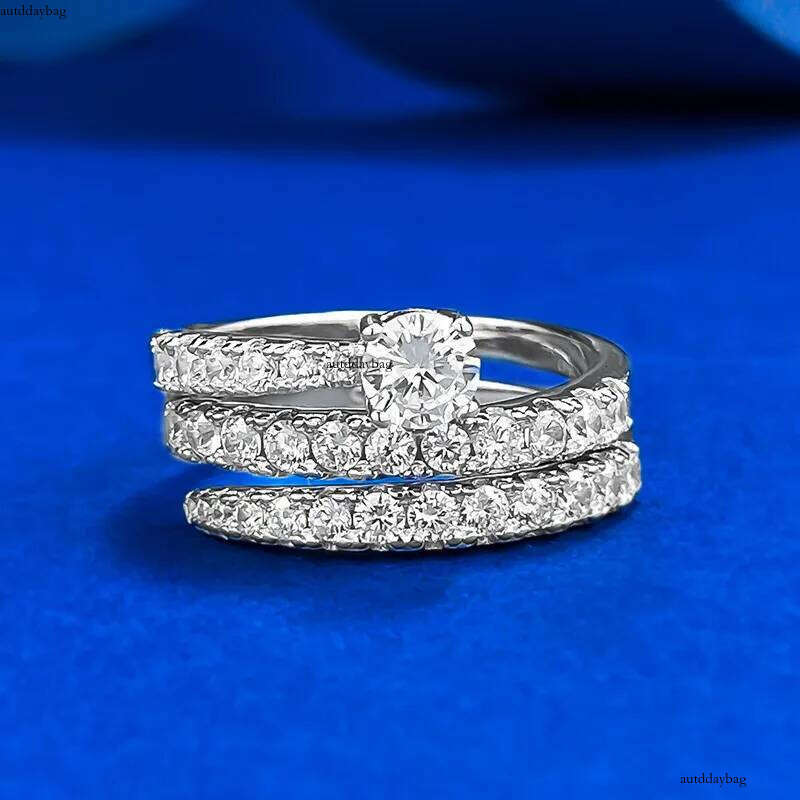 Choucong Ins Top Sell Wedding Rings Simple Fine Jewelry Genuine 100% Sterling Sier Round Cut White Lab Moissanite Dia Women Wrap Open Ring Adjustable 