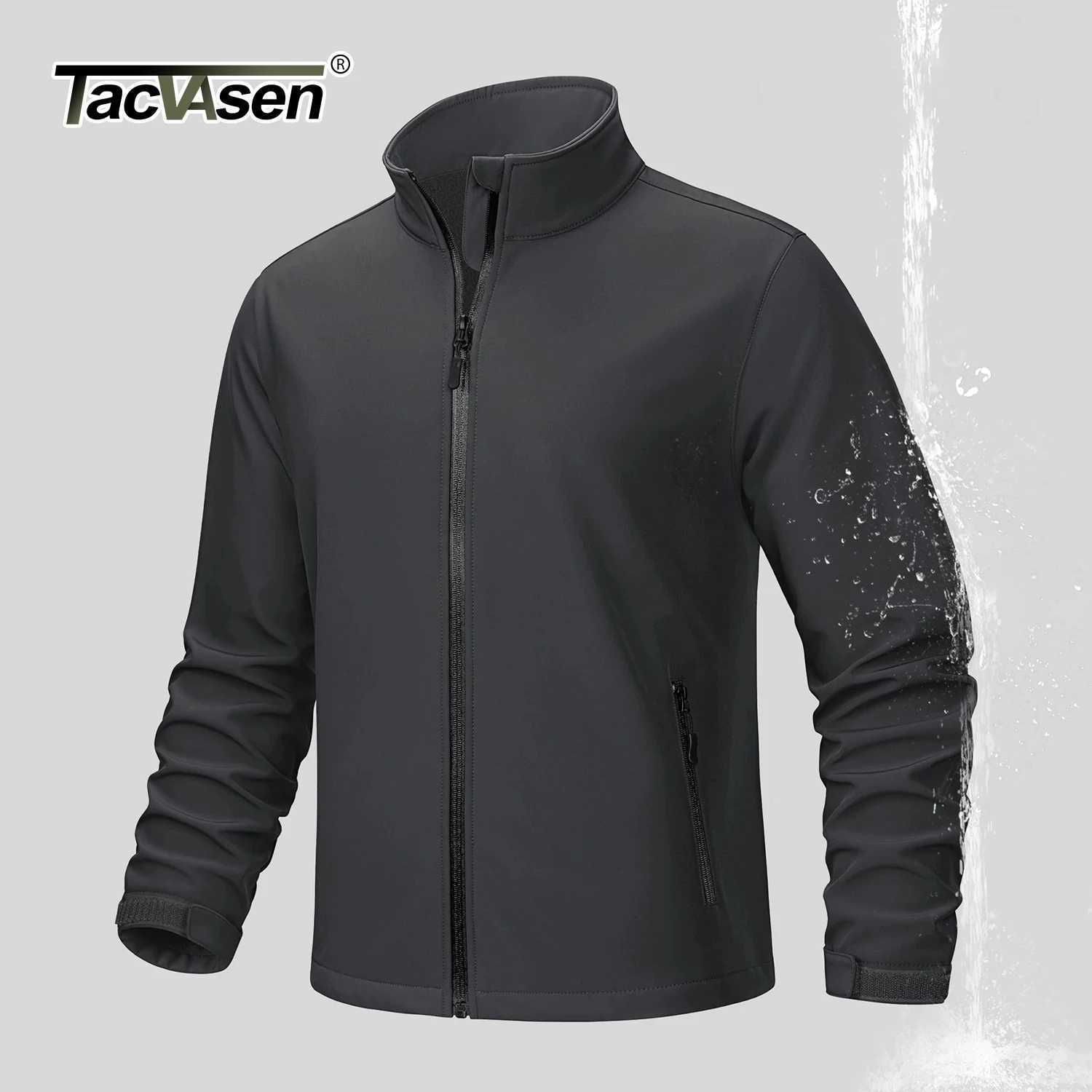 TACVASEN Fleece Lined Softshell Jacket Mens Full Zip Up Rain Jacket Outdoor Work Jacket Spring Trekking Hiking Windbreaker Male W250809