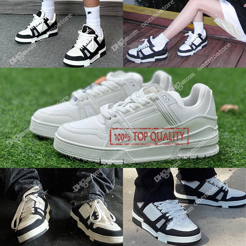 Designer Men Sneaker Trainer Casual Shoes Low Calfskin Leather White Green Red Blue Overlays Platform Outdoor women Sneakers 36-45