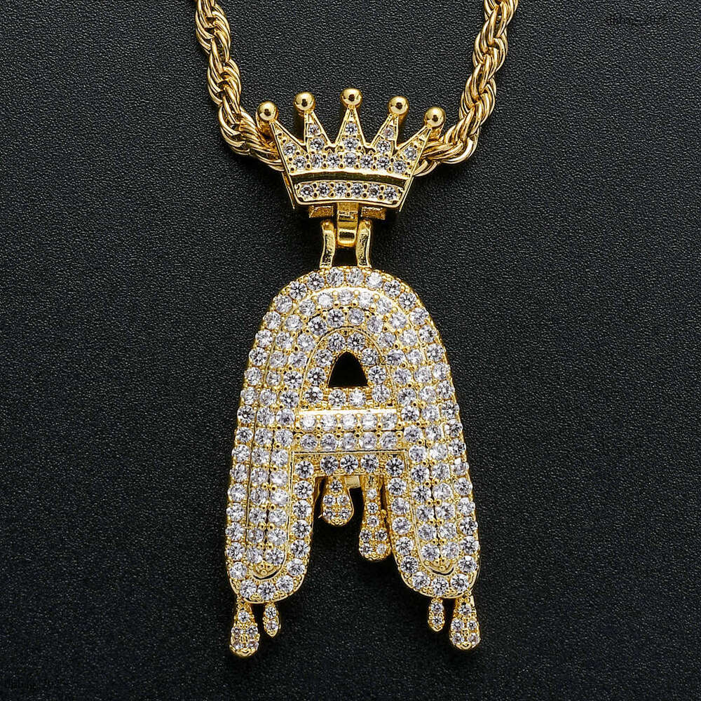 Crown Water Drop English Letter Pendant Micro Paved Moissanite chain Trendy Brand Men's Hip Hop Jewelry
