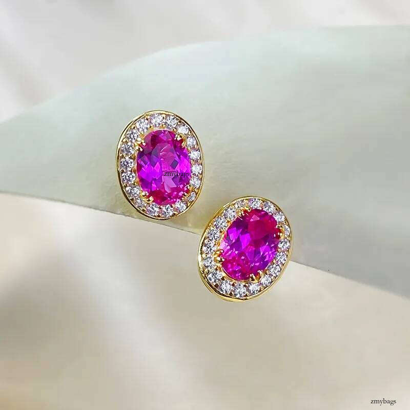 2025 Choucong Ins Top Sell Stud Earrings Elegant Stunning Simple Fine Jewelry Pure 100% S Sterling Sier Oval Pink Moissanite Dia Gold Earring Lady Gif