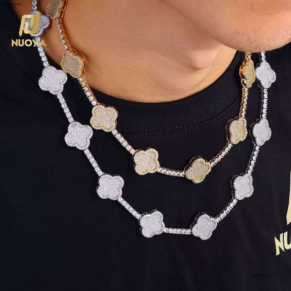 NUOYA High Quality 3.5MM Sier Plated Tennis Necklace Iced Out CZ Dia Flower Shaped Design Chain Hip Hop Jewelry