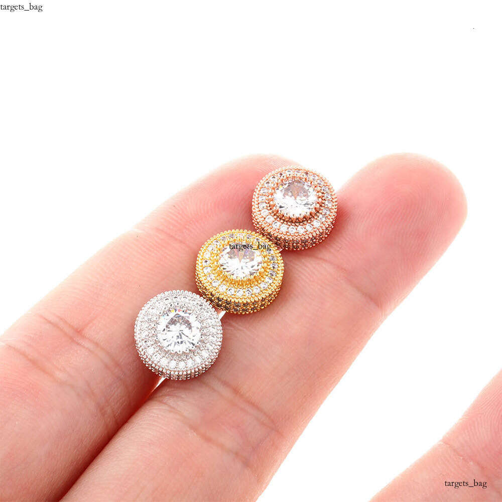 INS Round Full Zircon Hip-Hop Sier Needle Personality Unisex Trendy Earrings Jewelry