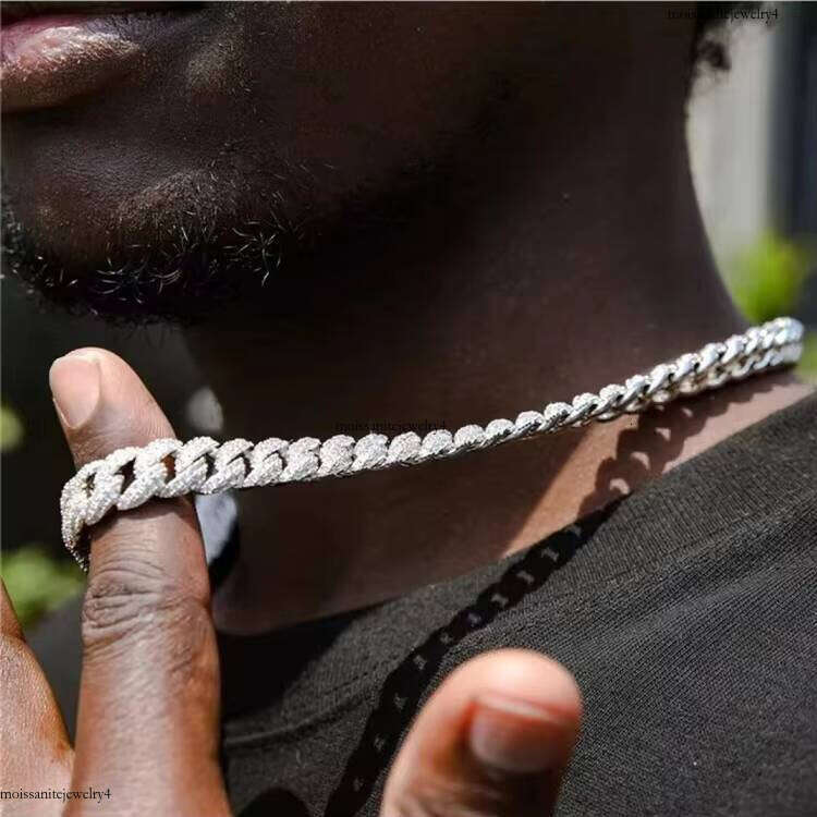 GRA Certificate 6mm 13mm D Color VVS Moissanite Iced Out Cuban Link Chain Gold Plated Sterling Sier Necklace
