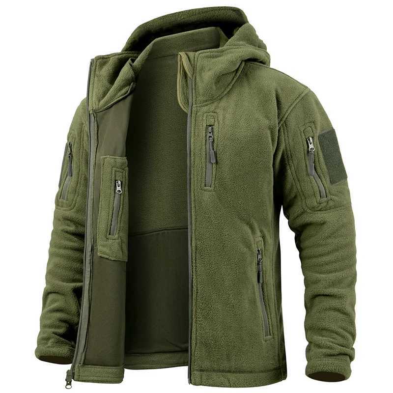 Mens Tactical Fleece Jacket Winter Warm Full Zip Military Hoodies Multi-Pockets Hiking Hunting Outdoor Coats W250809