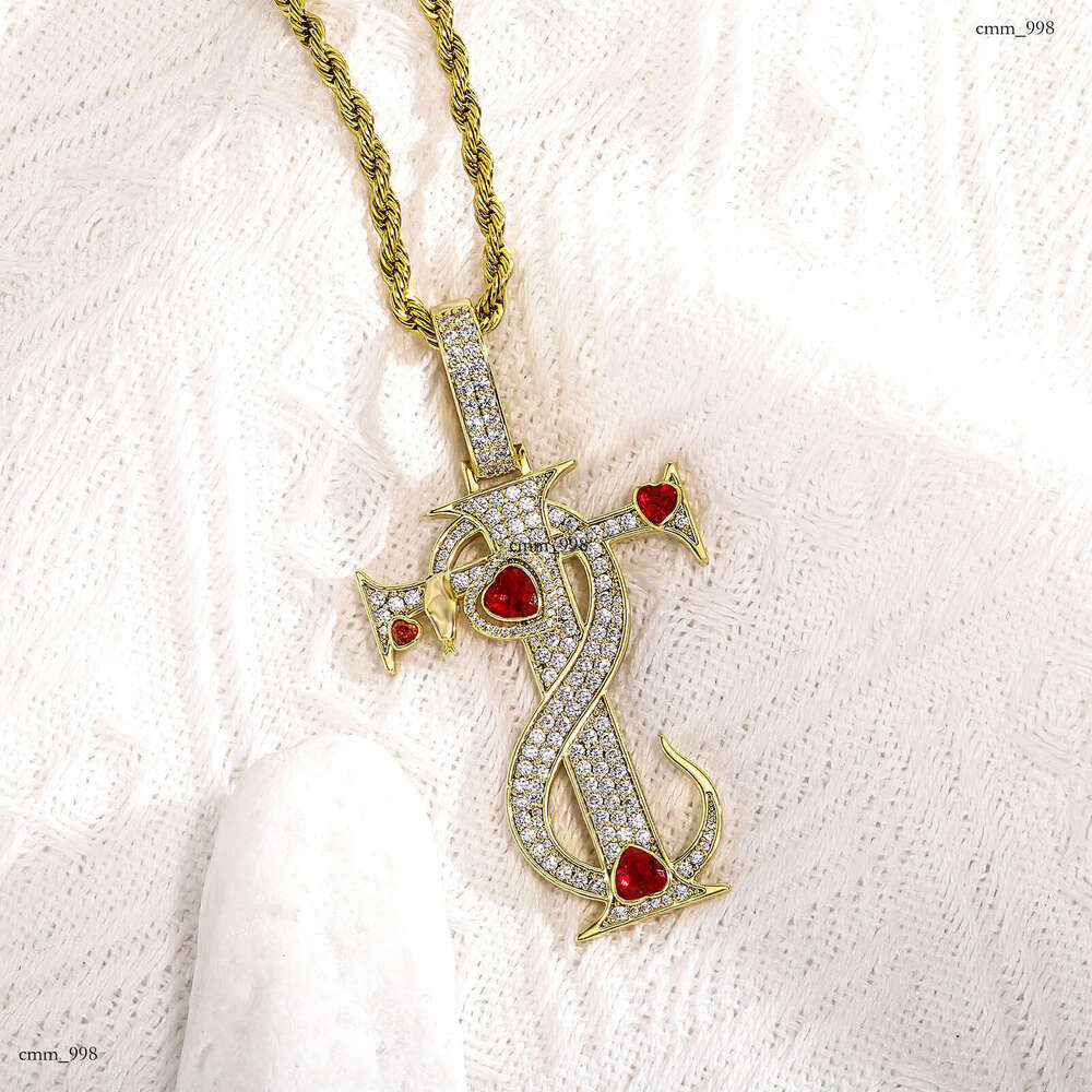 Hot Selling New Snake Cross Men's Necklace Heart Color Moissanite chain Pendant Hip Hop Jewelry