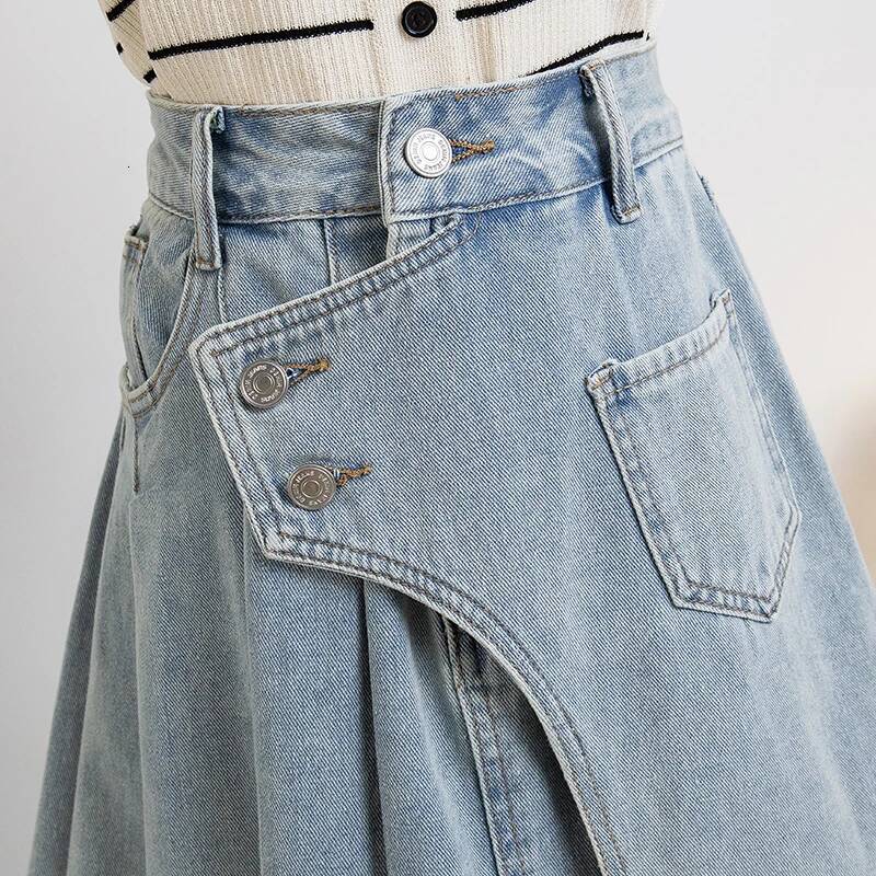 2025 summer new women's plus size denim A-line underskirt summer new Korean fashion pleated skirt Midi denim skirt women's fashion blue deni