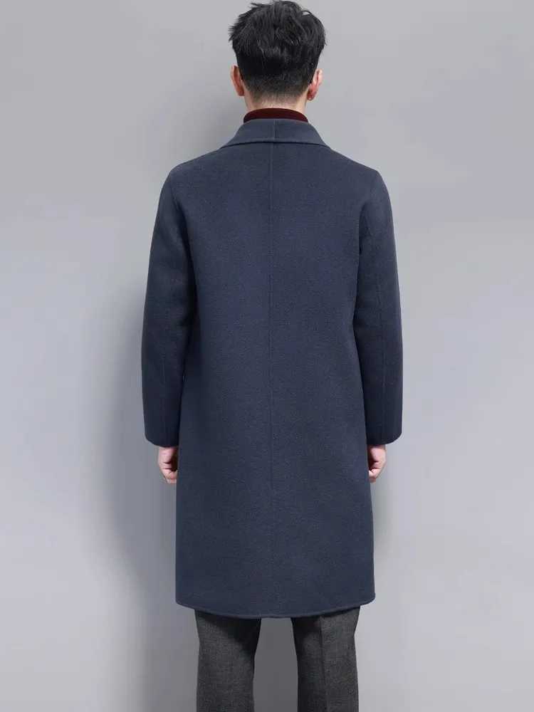 Autumn Winter Mens Business Work Long Woolen Blends Coat Slim Fit Handmade 100% Wool Trench Casual One Button Windbreaker Coats XJ250809