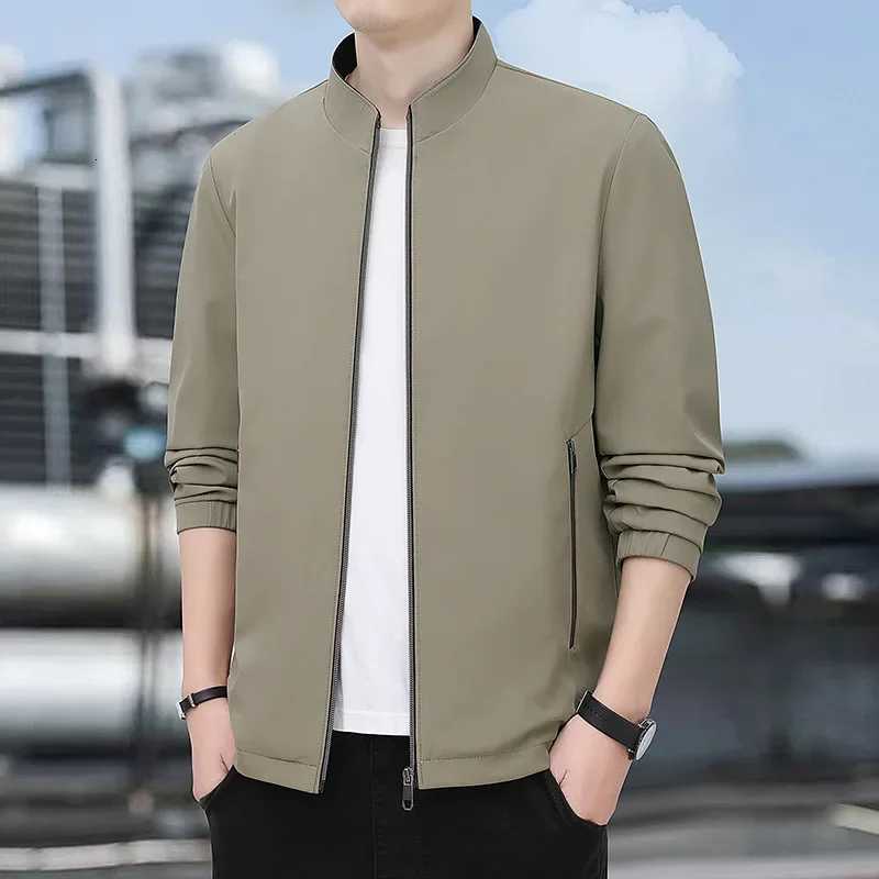 Spring Mens Casual Zip-Up Jacket Business Outerwear Stand Collar Mid-Aged Dad Style Top Shirt Regular Fit Other Material W250809