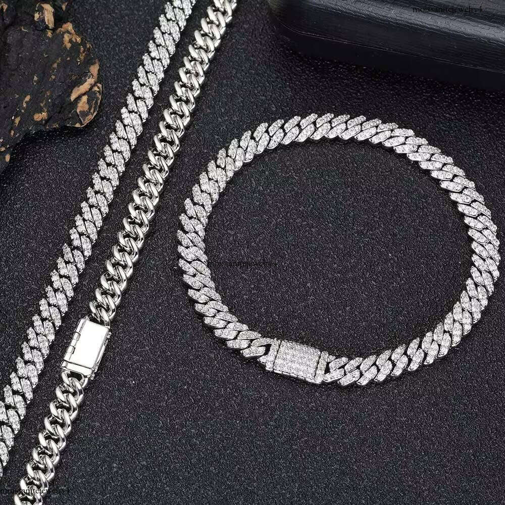NUOYA Hip Hop Sier Iced Out Link Pass Dia Test Custom 6mm Width 1 Row Cuban Chain Moissanite Bracelet