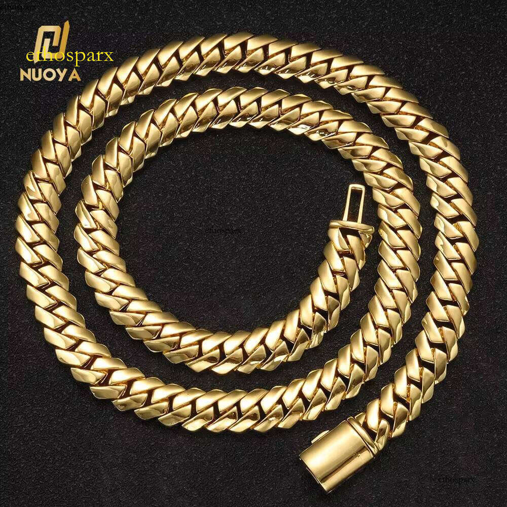 NUOYA Gold Plated Chains Brass Necklace 12MM Custom Rapper Men Hip Hop Cuban Link Chain