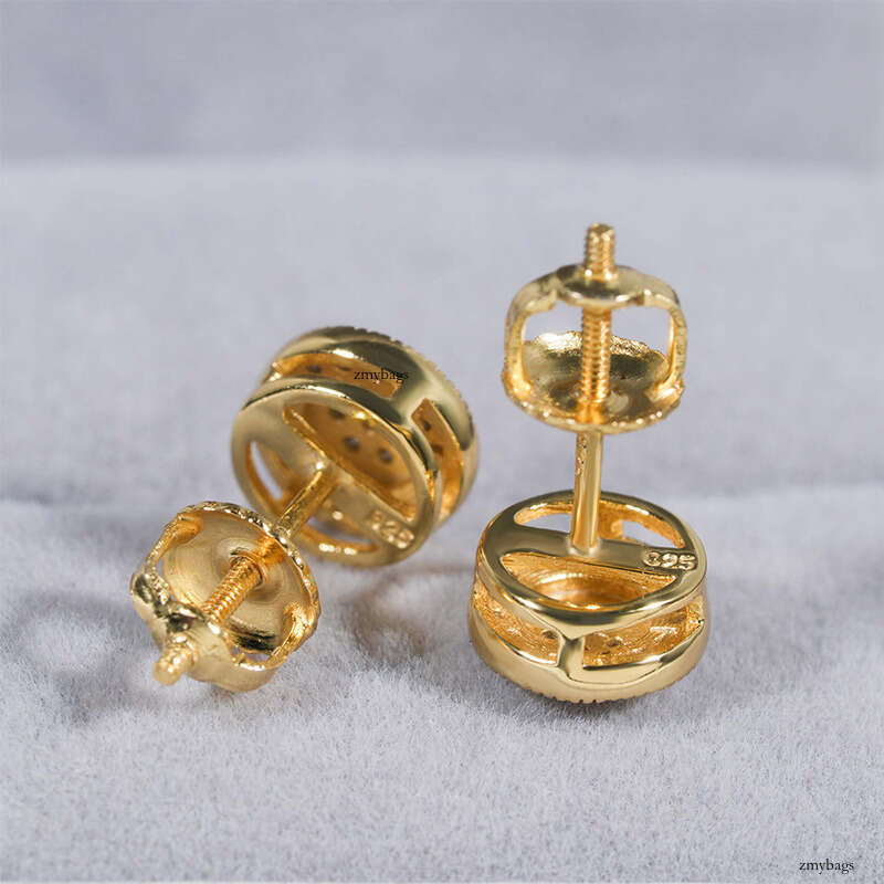 ICED OUT Hip-Hop Sier Gold-Plated Moissanite Full Unisex Round Dense Inlay Earrings