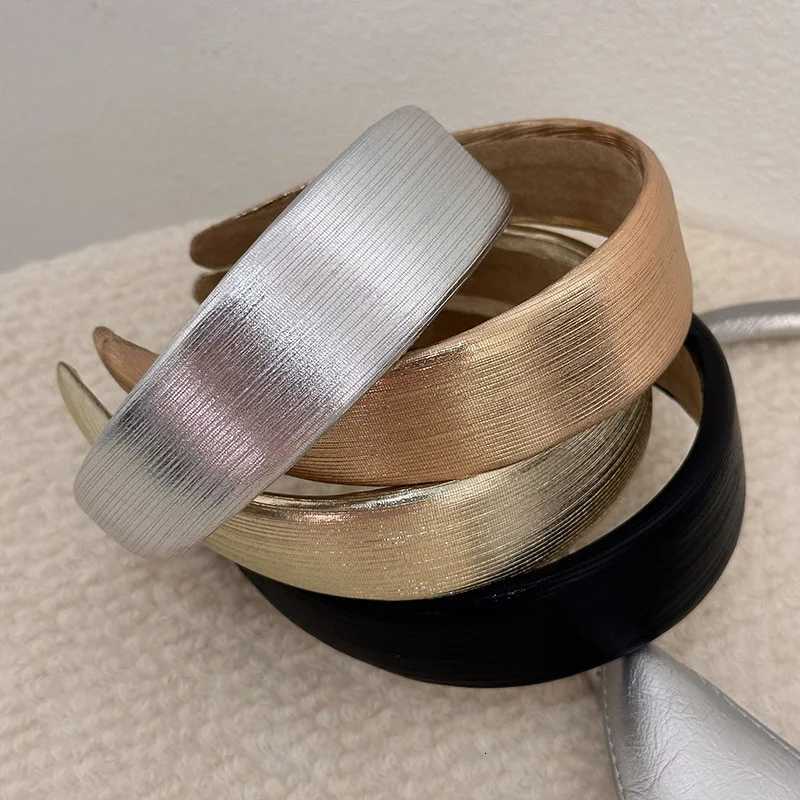 Korean Style Wide Leather Handbags Shiny Gold Silver Pu Bands Fashion Plain Sponge Hair Hoop Wen Hair Clip Retro Hair Accessories Y250809