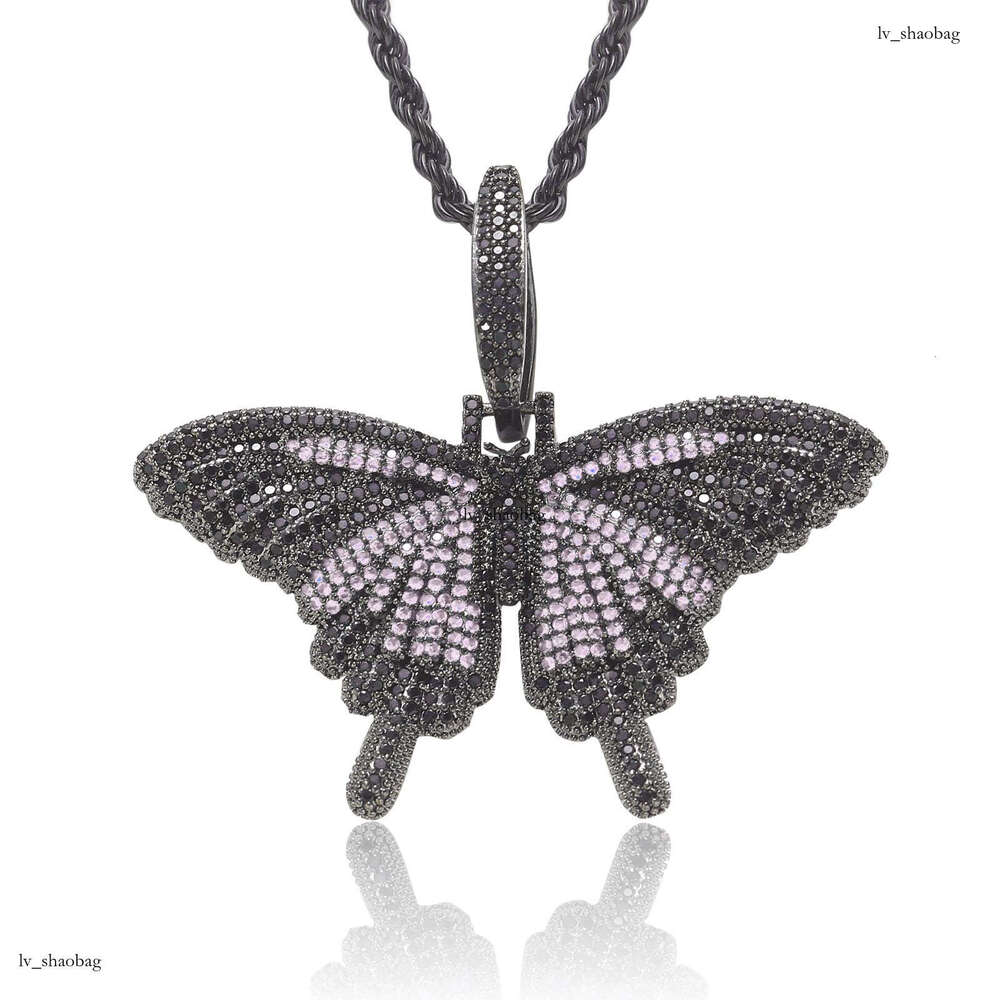 Small Butterfly Pendant Colorful Micro Paved Moissanite chain Personality Trendy Unisex Couple Hip Hop Necklace