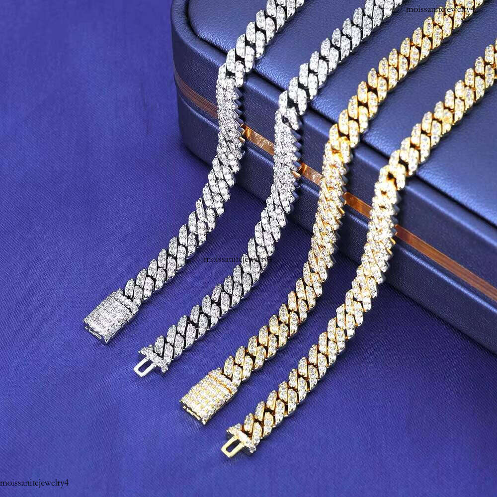 NUOYA Hip Hop Sier Iced Out Link Pass Dia Test Custom 6mm Width 1 Row Cuban Chain Moissanite Bracelet
