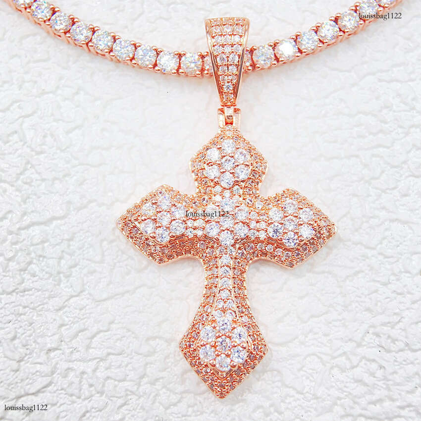 Personalized Full Sterling Silver Inlaid Moissanite chain Cross Hip Hop Jewelry Unisex Necklace Pendant