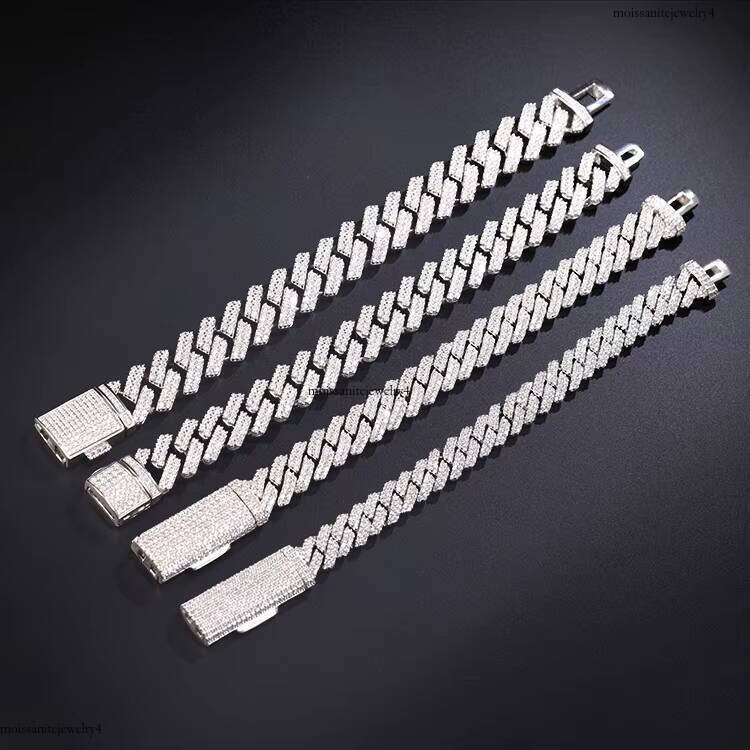 In Stock Fine Jewelry Bracelet S Sterling Sier 10mm 12mm13mm 15mm Hip Hop 2 Row Vvs1 Moissanite Dia Cuban Lin