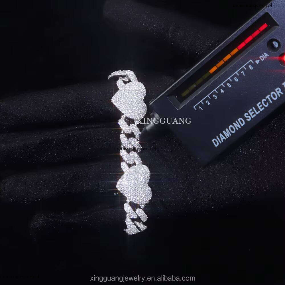 Moissanite Dias 8MM 10MM 12MM Iced Out Hip Hop Heart Cuban Link Chain Sier Plated Gold Necklace