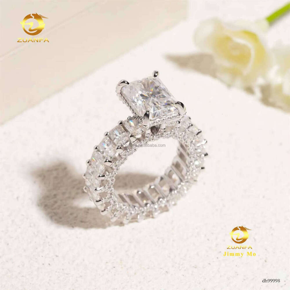 Customized Unique Wedding Bridal Jewelry Solid Sier GRA Certificates White Radiant Moissanite Dia Eternity Band Ring