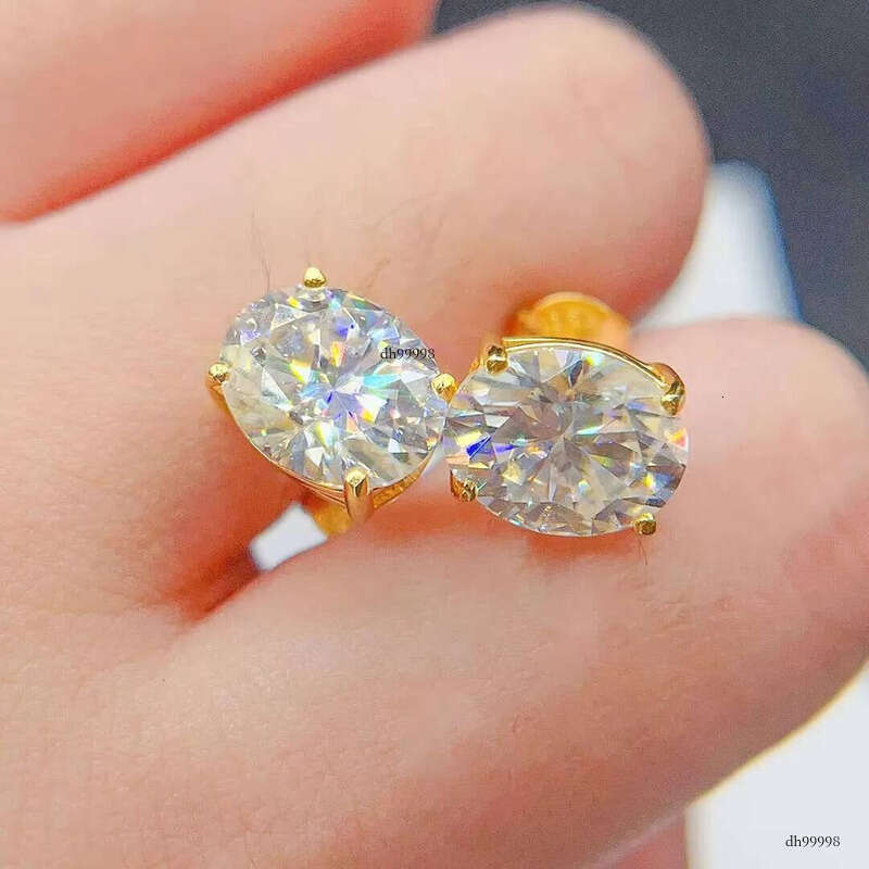 Moissanite Dia Sier Hip Hop Fashion Ear Studs Oval Shape Lab Dias Screw Back Earrings for Men Women