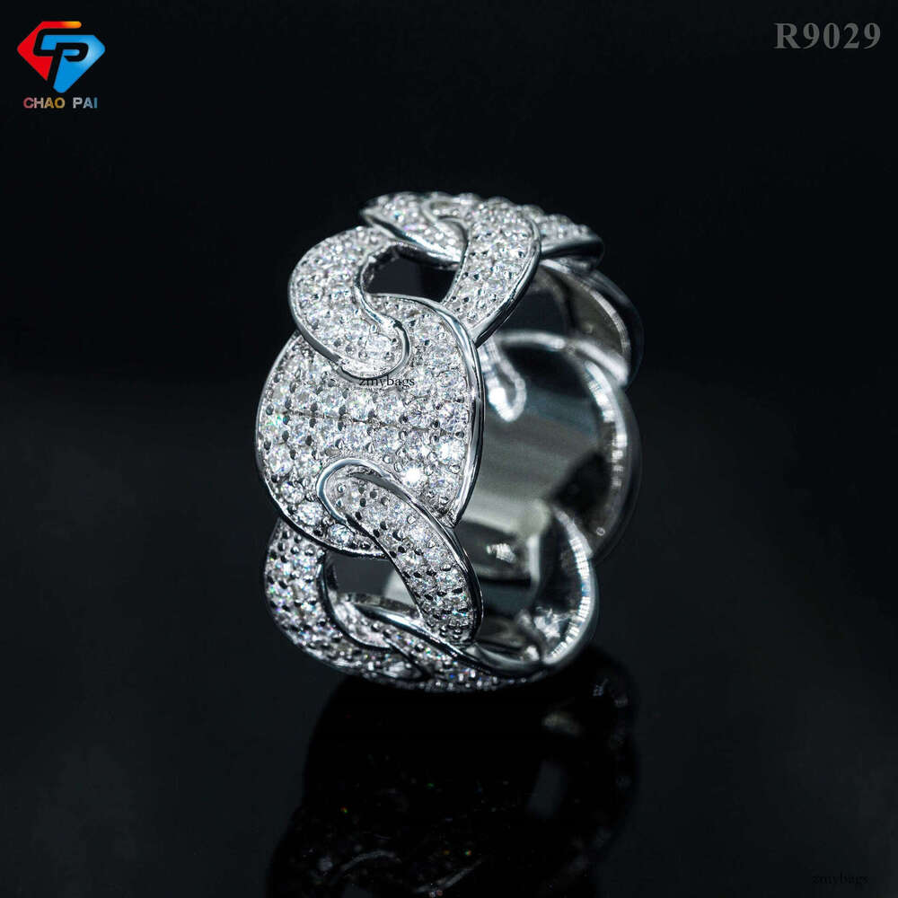 HIPHOPBING Hip Hop Circle Iced Out VVS Full Inlaid D Color Moissanite Men's Dia Ring Fashion