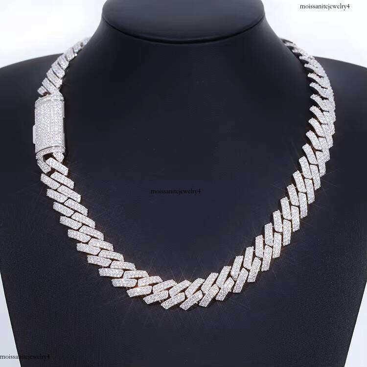 Customized 15mm 2rows S Sier Necklace Passed Dia Tester Bling Vvs Moissanite Iced Cuban Link Chain