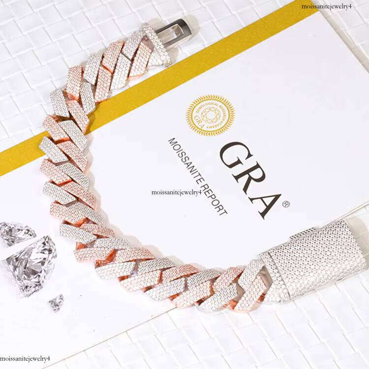 20 mm Wide 4 Rows 2 Tones Hip Hop Cuban Link Chain Bracelet Moissanite Sterling Sier Gold Plate Fine Jewelry Bracelets
