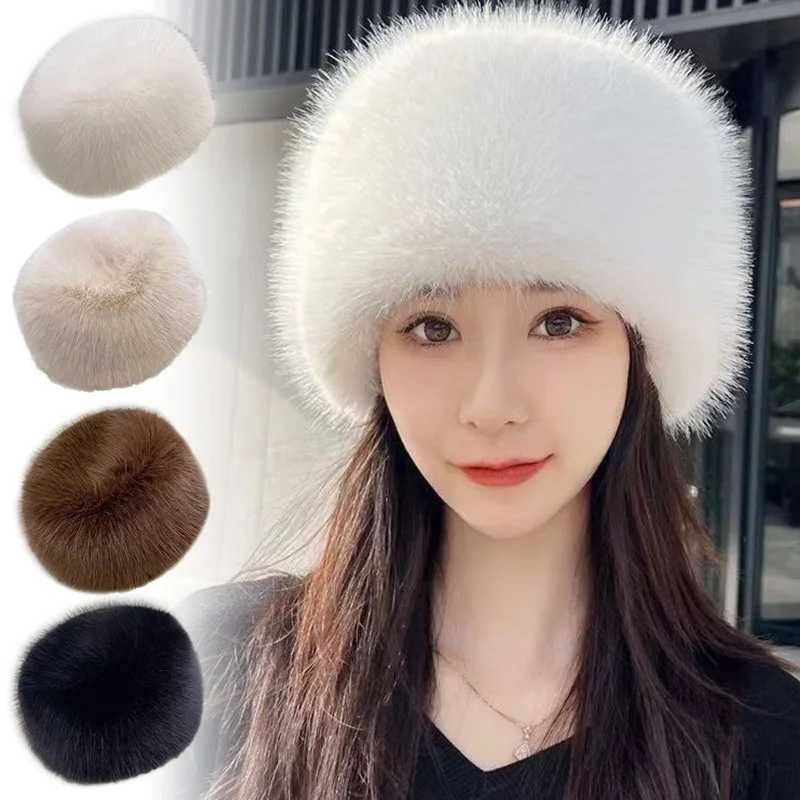 Winter Warm Plush Hats Fluffy Imitation Fur Russian Thick Bucket Hat For Women Fashion Outdoor Skiing Beanies XJ250809