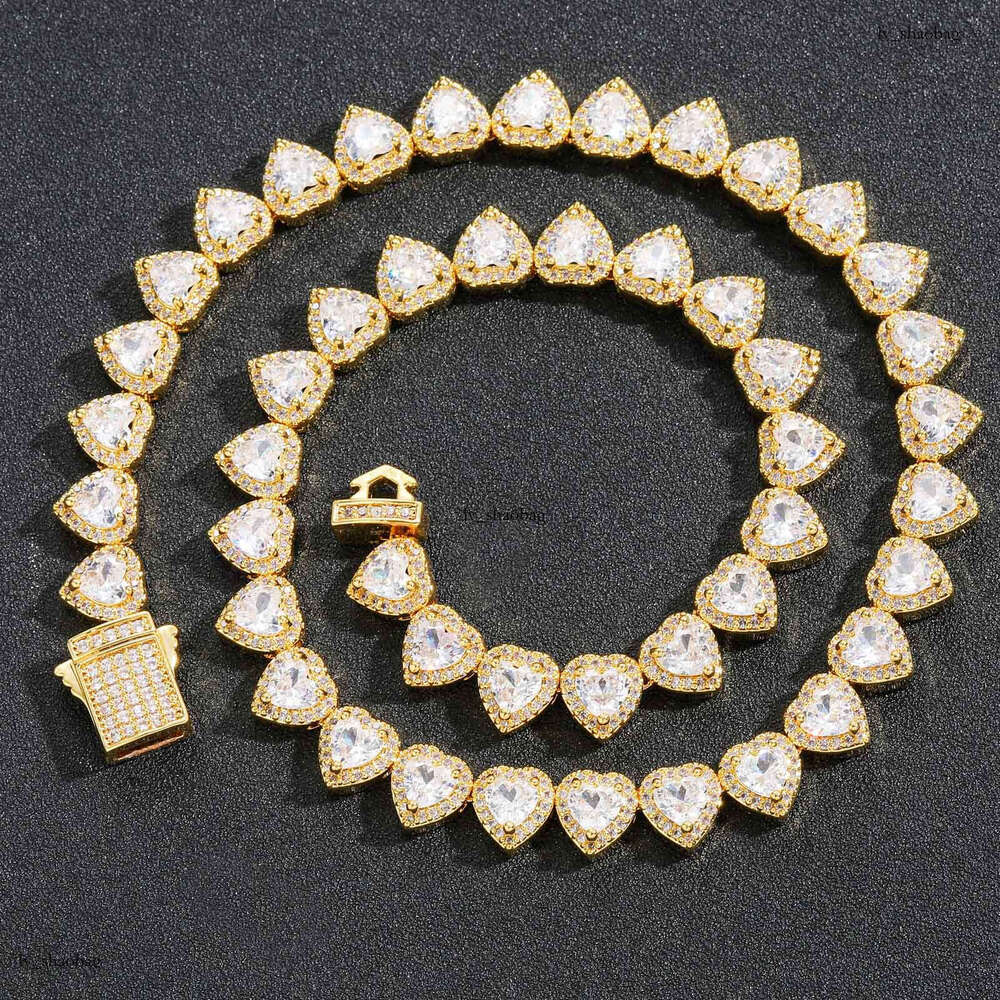 Moissanite chain 10mm Heart Rock Candy Chain Spring Clasp Versatile Fashion Unisex Hip Hop Necklace