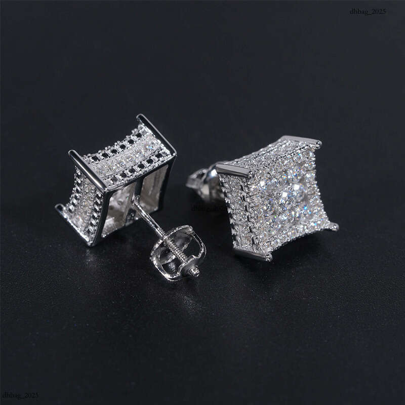 2024 New Men and Women Hip Hop Sier Inlaid Moissanite VVS Stud Earrings