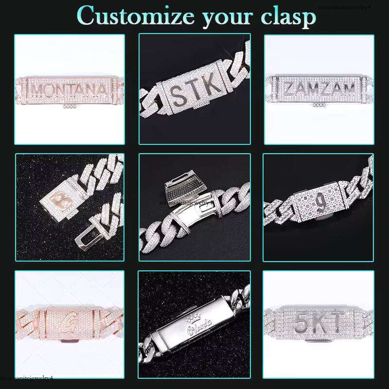 Fine Jewelry Gift 12mm Wide Plated Gold Two Tone 2rows Moissanite with Custom Letter Lock S Cuban Link Chain