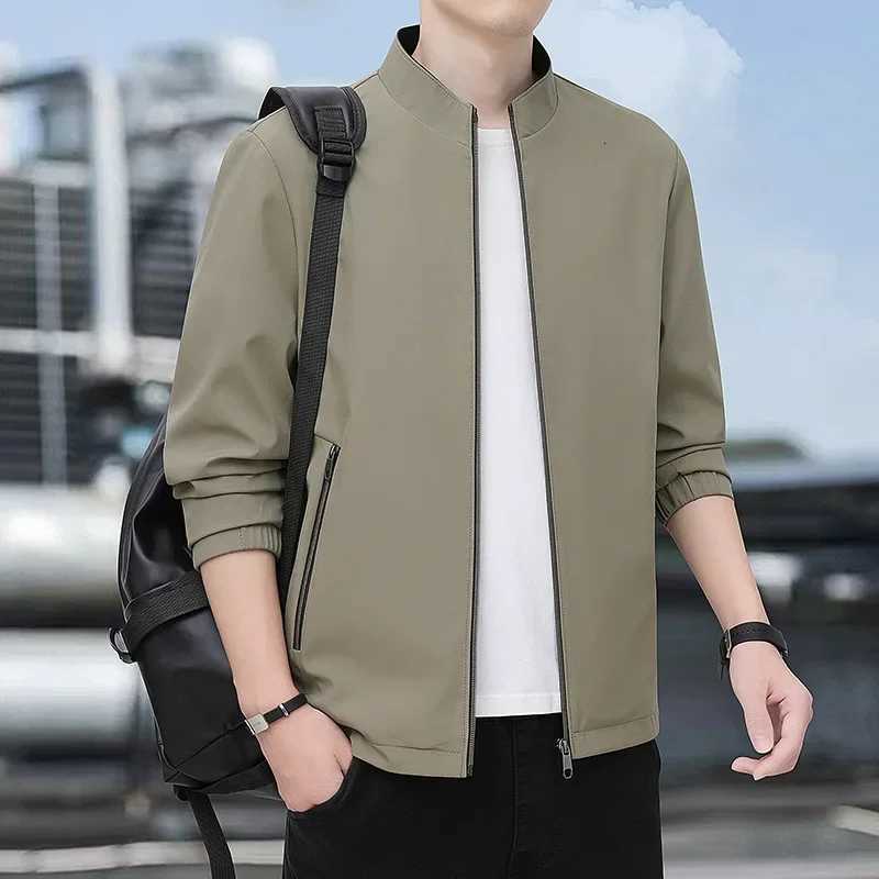 Spring Mens Casual Zip-Up Jacket Business Outerwear Stand Collar Mid-Aged Dad Style Top Shirt Regular Fit Other Material W250809