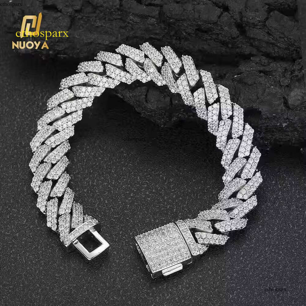 Hip Hop Jewelry 12mm Dia Sier Plated Brass With Iced Out Zircon Cuban Link Chain Bracelet for Women