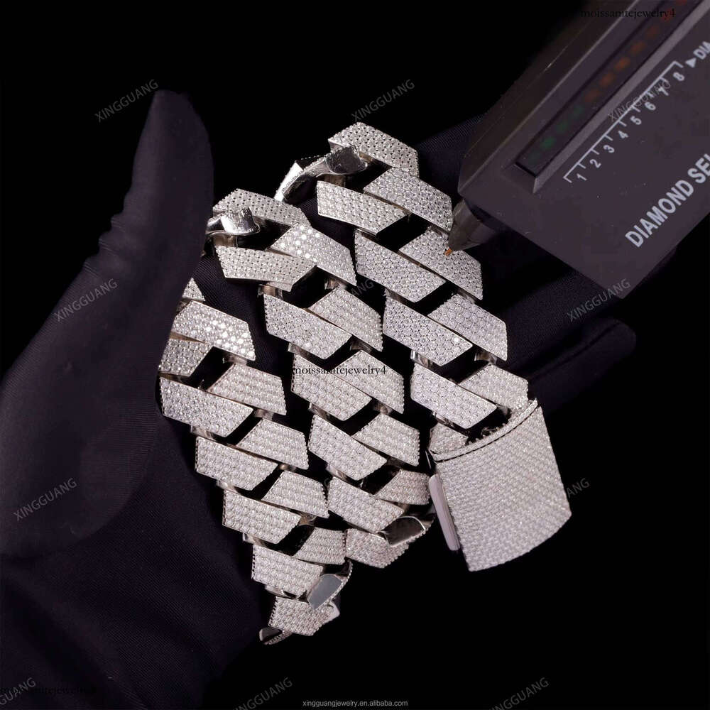 XG 24 mm Wide 4 Rows Iced Out Moissanite Cuban Chain Sterling Sier Gold Plate Fine Jewelry Necklaces Bracelets