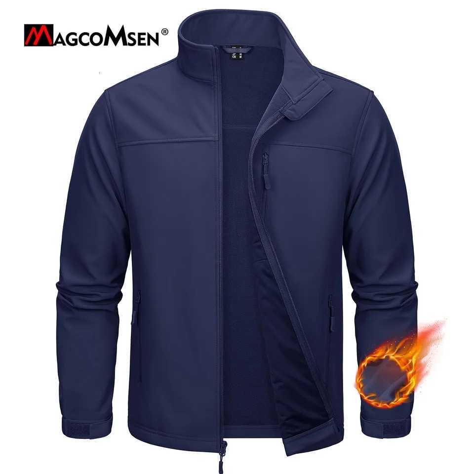 Magcomsen Mens Fleece Softshell Jackets Waterproof Full Zip Winter Working Jacket Outdoor Trekking Hiking Jacket Windbreaker W250809