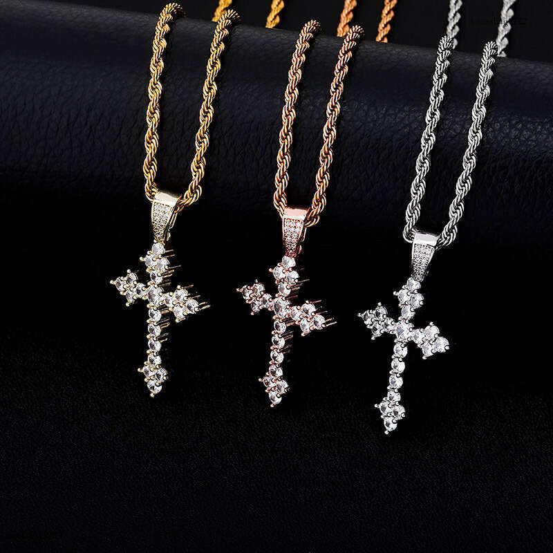 Cross Pendant Full Moissanite chain Simple Religious Necklace Accessory Versatile Inlaid with Dias