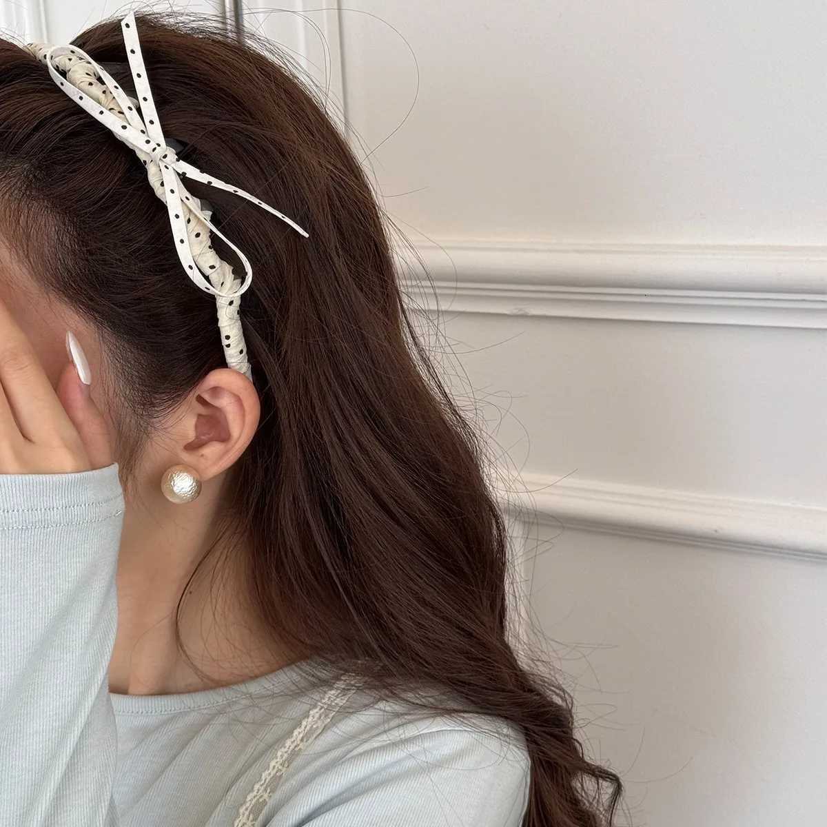 Korean Polka Dot Bow High Cranial Top Band 2025 New Summer Temperament Versatile Gear Daily External Band Y250809