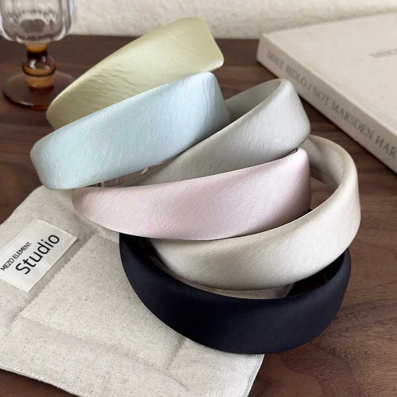 Spring/summer Pearlescent Bright Satin Bands Solid Color Sweet Wide Hair Band Wan Elegant Hair Hoop Fem Dr Retro Y250809