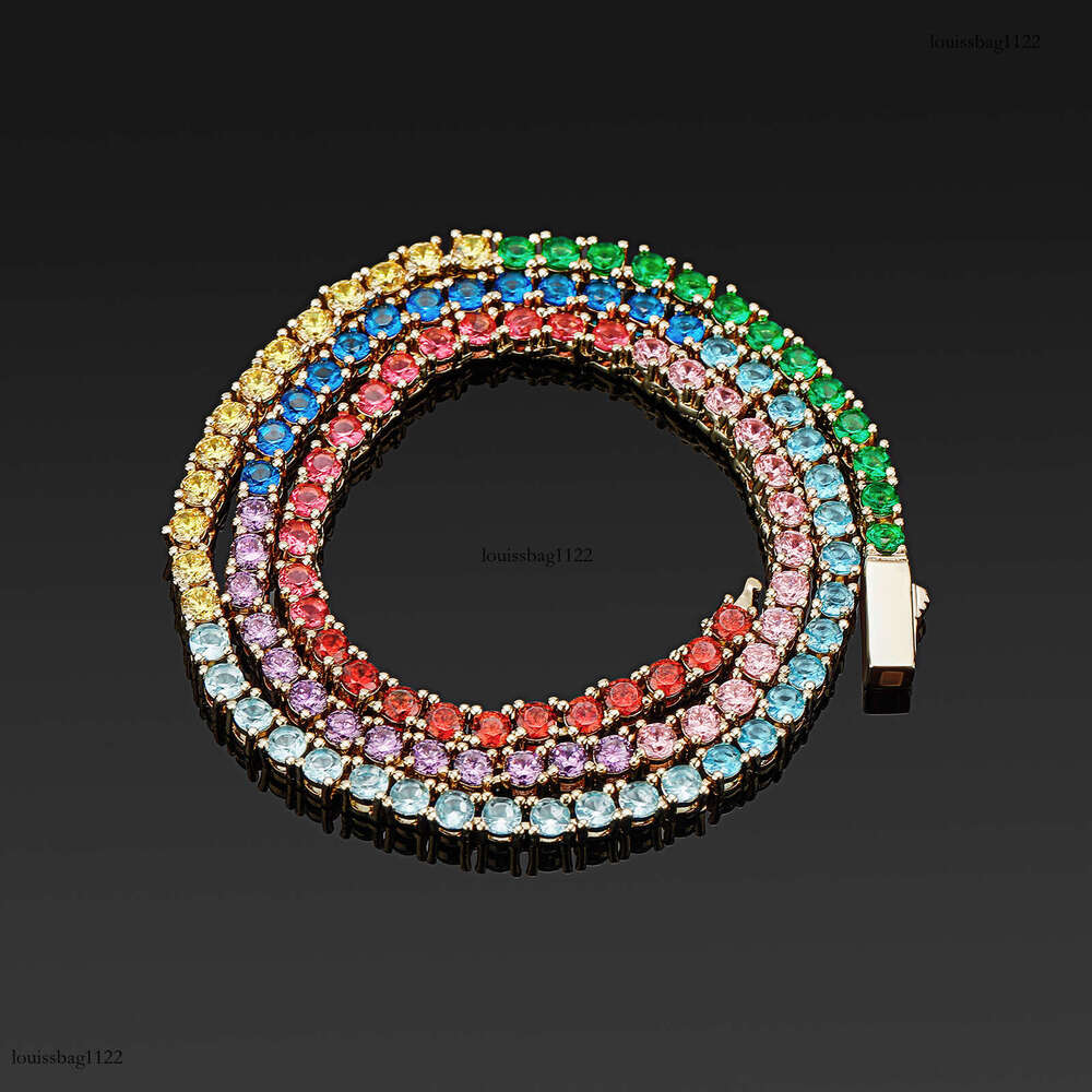 INS 3mm Colorful Mixed Tennis Chain Necklace for Men and Women Hip Hop Personality Niche Trend Bracelet Gold Jewelry