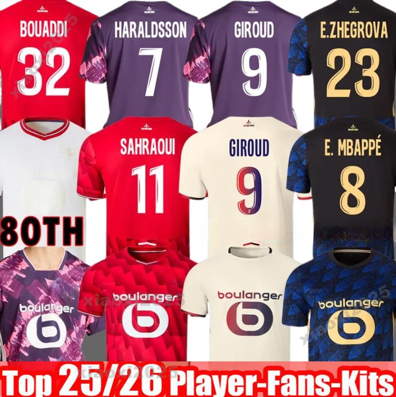 25 26 LOSC Lille Soccer Jerseys GIROUD E.MBAPPE ZHEGROVA ANGEL DIAKITE YAZICI OUNAS Football Shirt 80th 2026 Lille anniversary HARALDSSON Fourth Maillot Men Kids Kit
