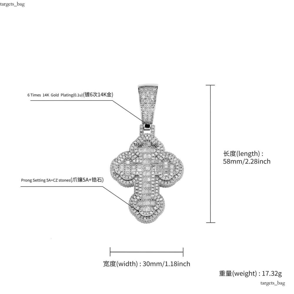 Hip Hop Necklace Cross TEMU Personality Trendy T Cubic Moissanite chain Men's Pendant Jewelry
