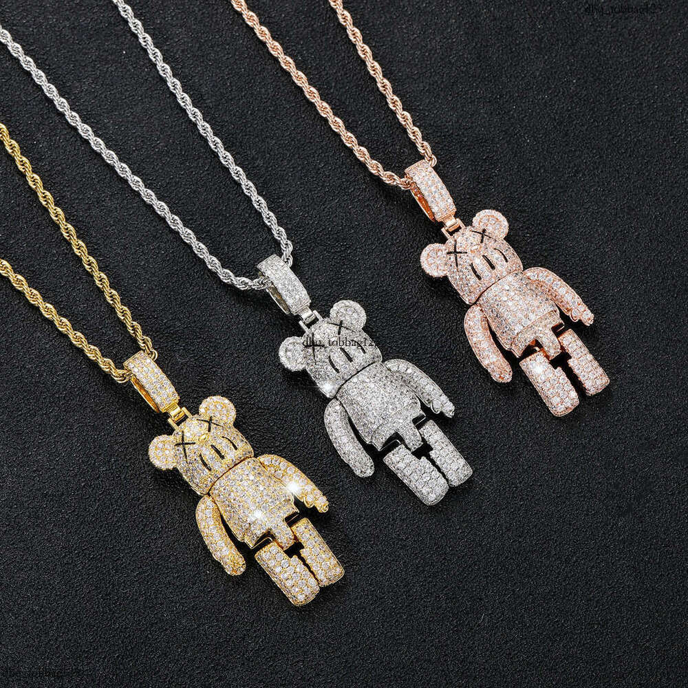 Cartoon Anime Plush Toy Mechanical Personality Full Moissanite chain Hip-Hop Bear Pendant Accessories Jewelry