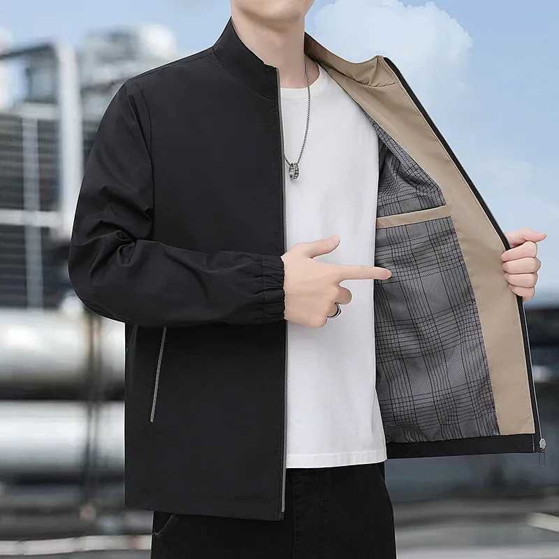Spring Mens Casual Zip-Up Jacket Business Outerwear Stand Collar Mid-Aged Dad Style Top Shirt Regular Fit Other Material W250809