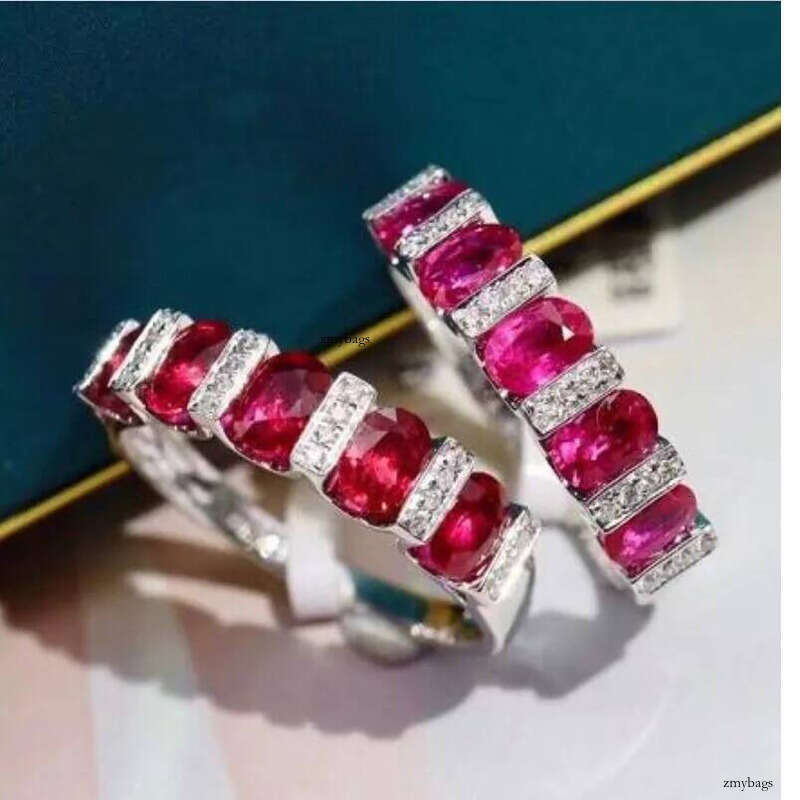 2024 Choucong Drop Ship Elegant Wedding Rings Jewelry Sterling Sier Oval Cut Ruby CZ Dia Party Eternity Women Engagement Band Ring Gift