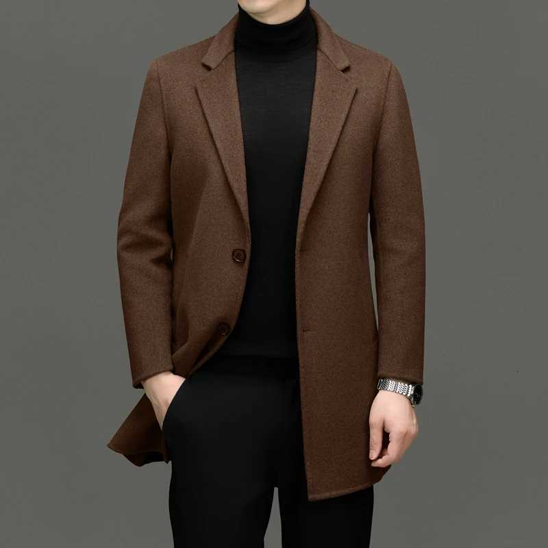 Quiet Luxury Mens Double-Faced Wool Overcoat Hand Sewn Coat Black Coffee Gray Coffee Woolen Attire Old Money Style Outfits 2025 XJ250809