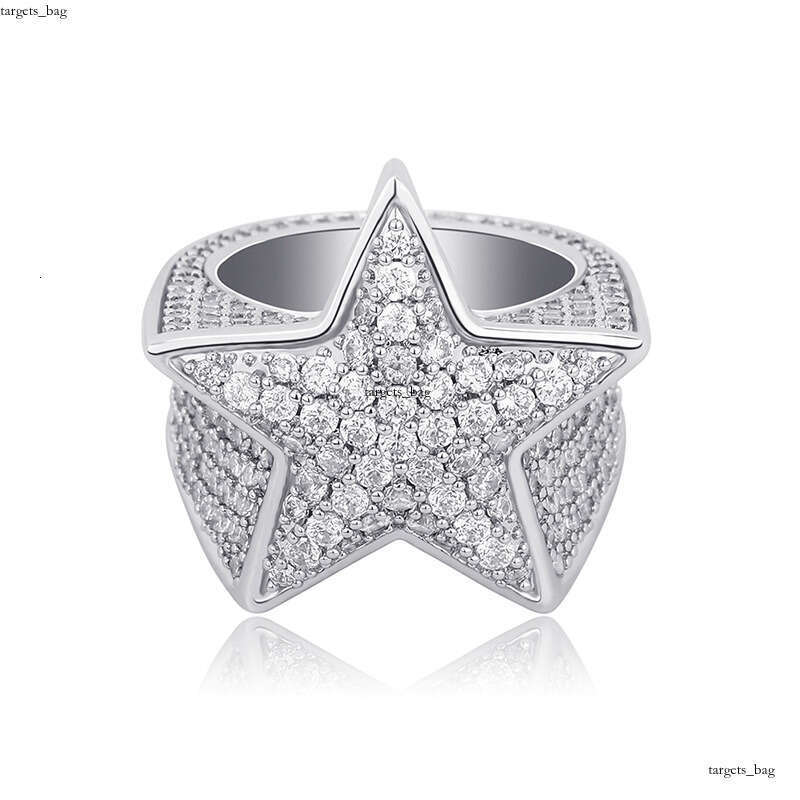Ins Style Pentagram Full Zircon Hip Hop Men's Trendy Ring Gold Jewelry